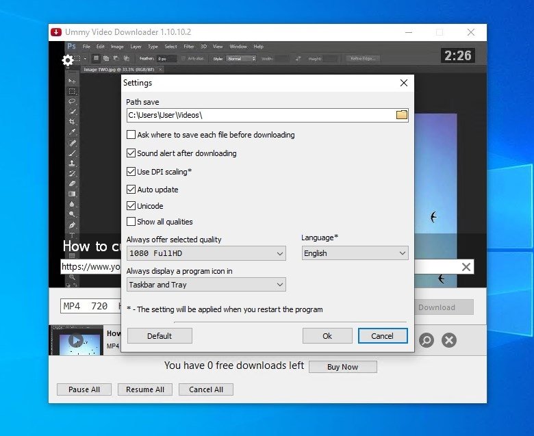 Окно Settings в Ummy Video Downloader