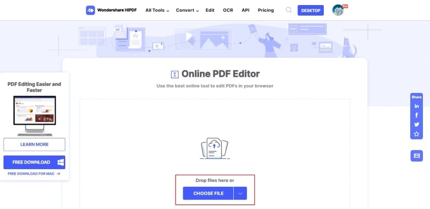 Онлайн-редактор HiPDF с PDF-документом