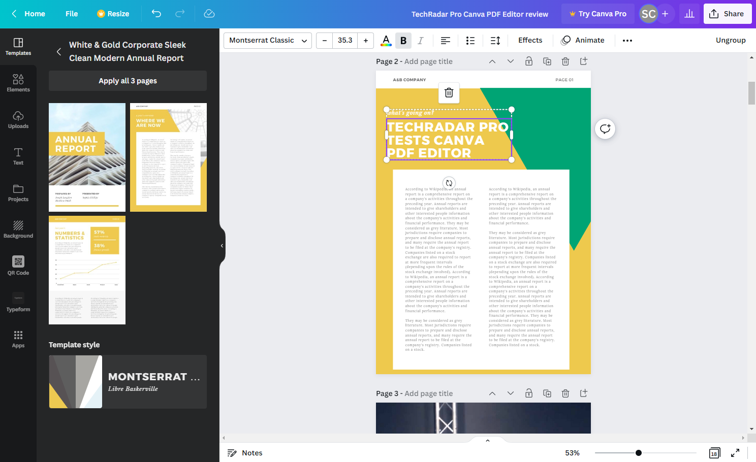 Интерфейс Canva PDF Editor