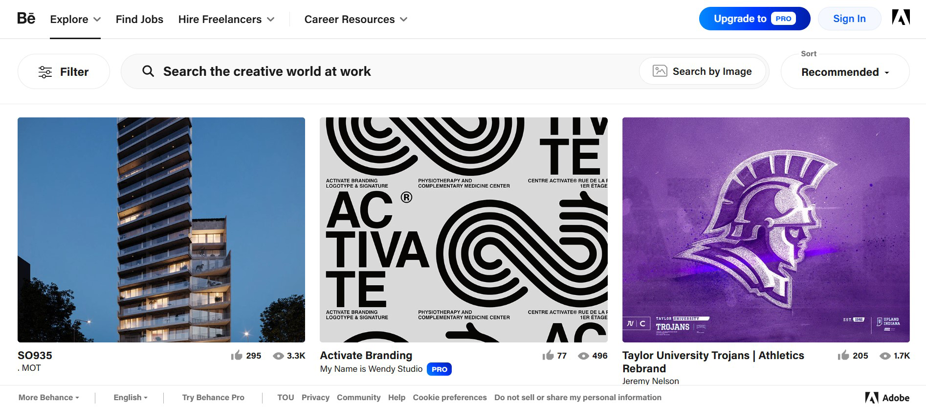 Интерфейс Behance с опубликованным проектом
