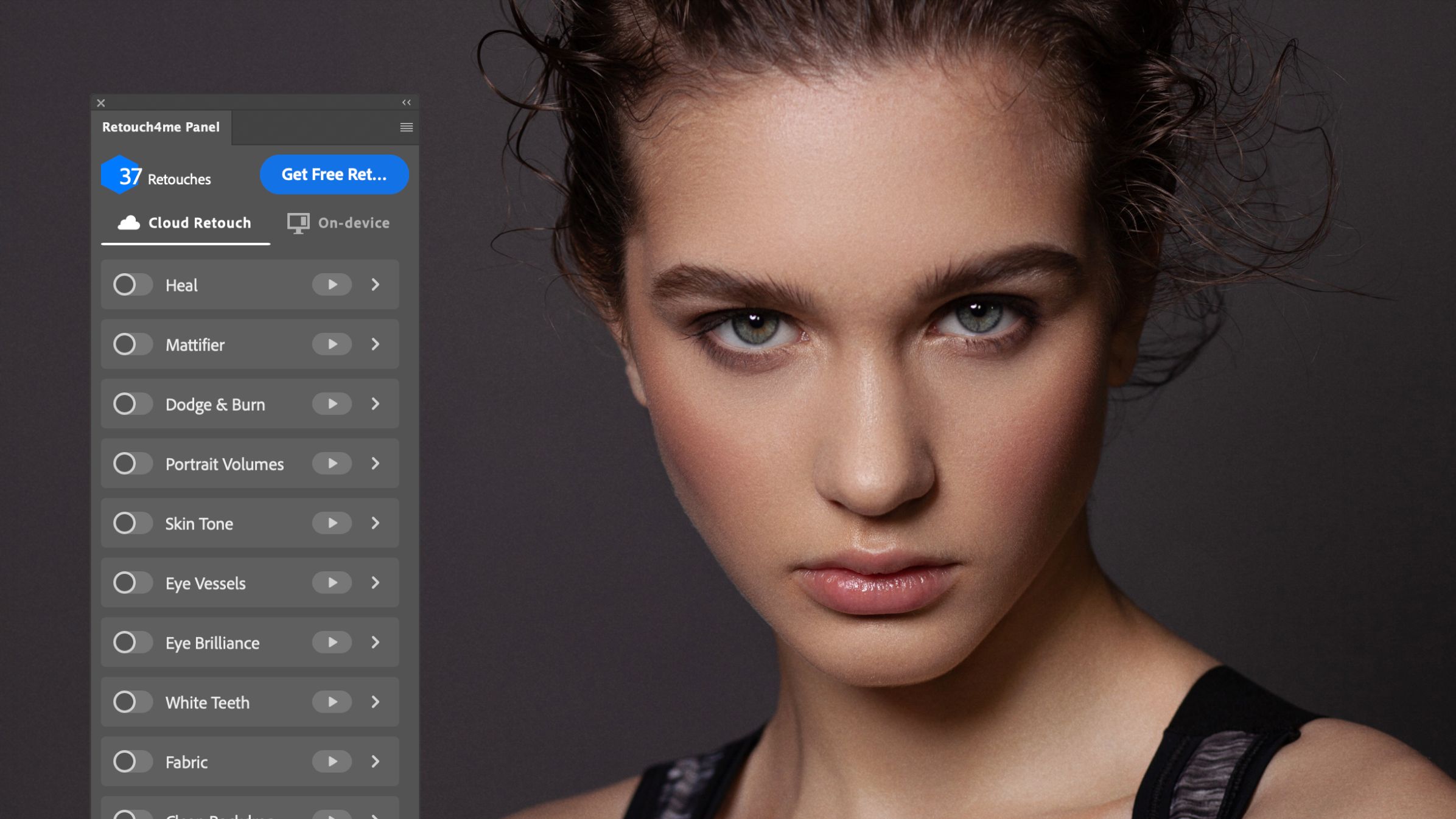 Retouch4me Photoshop Panel в интерфейсе Photoshop