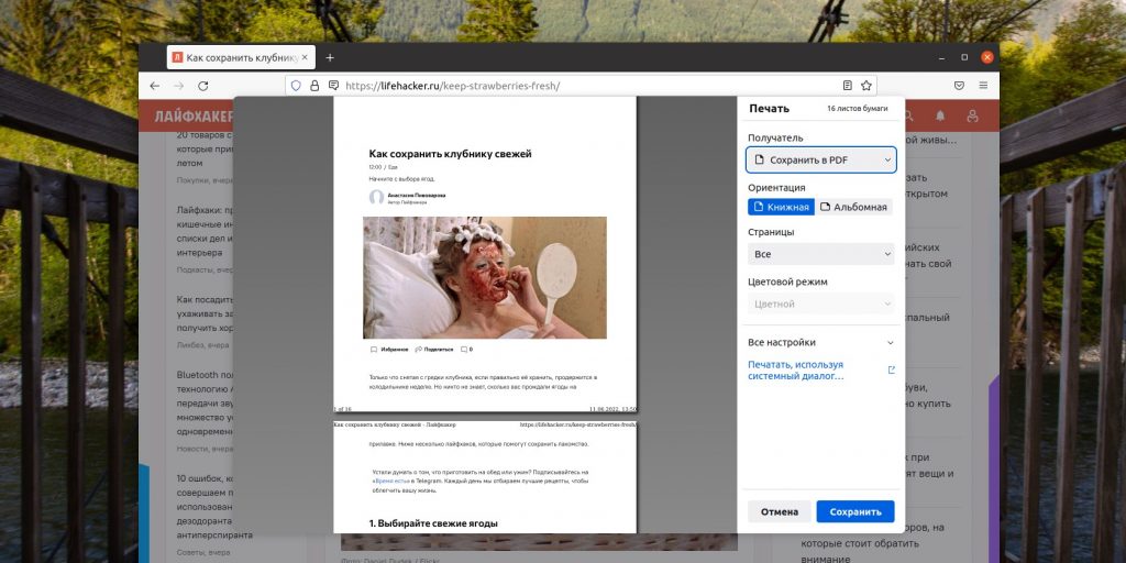 Сохранение веб-страницы в PDF через браузер