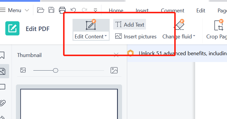 Интерфейс WPS PDF с командой Edit Content