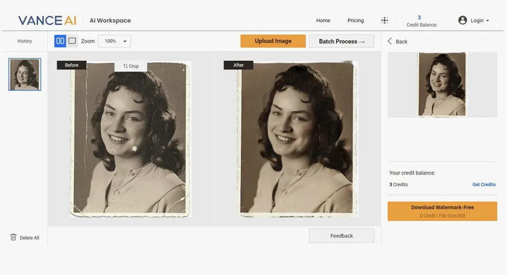 Интерфейс нейросетевого восстановления старых фотографий
