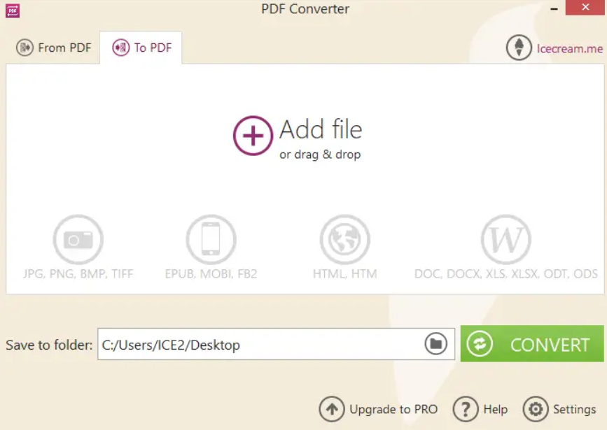 Интерфейс Icecream PDF Converter при работе с PNG