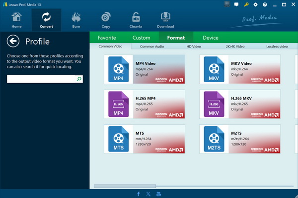 Выбор выходного профиля в Leawo Video Converter
