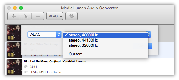 Настройка параметров выходного аудио в MediaHuman Audio Converter