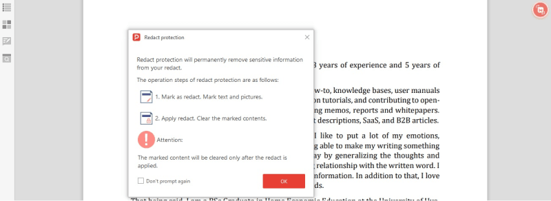 Предупреждение перед применением redaction в PDF Agile