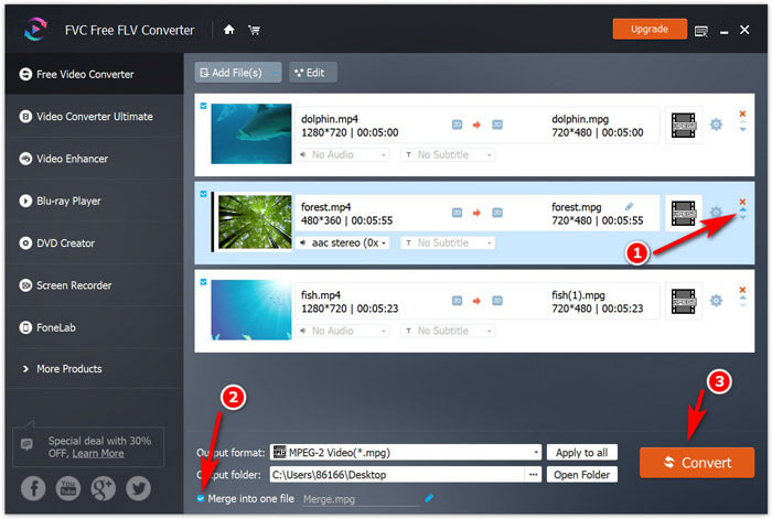 Объединение файлов в FVC Free Video Converter