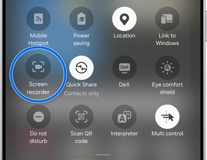 Кнопка записи экрана в быстрых настройках Samsung Galaxy