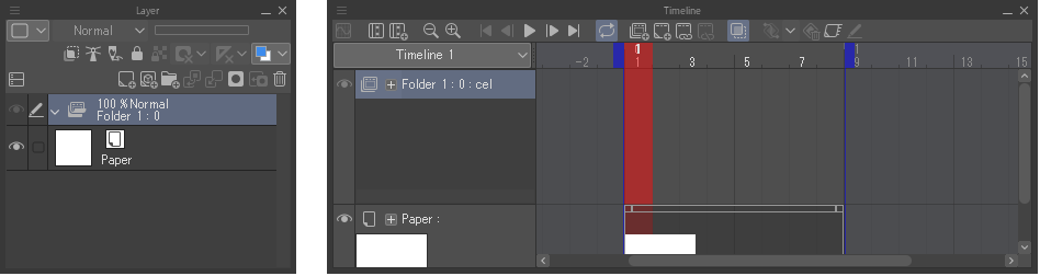 Animation folder и Timeline palette в Clip Studio Paint