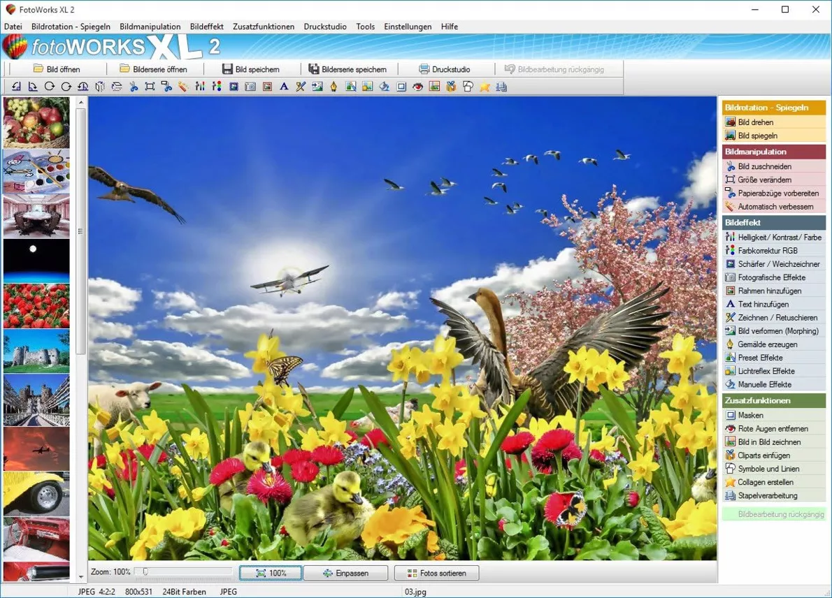 Главное окно FotoWorks XL 2 с открытой фотографией и правой панелью инструментов