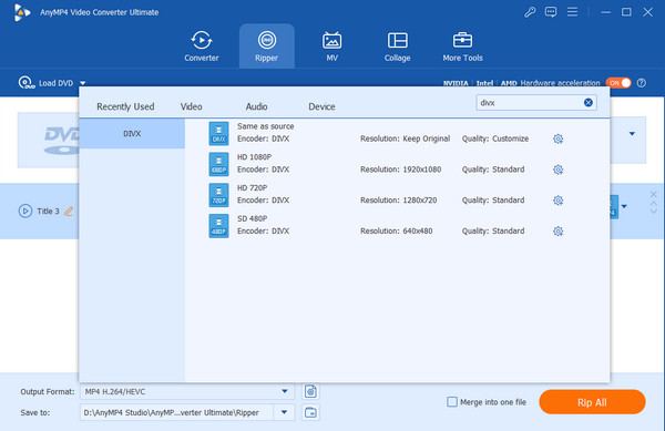 Blu-ray Master Video Converter Ultimate — выбор профиля DVD
