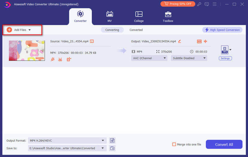Добавление файла в Aiseesoft Video Converter Ultimate