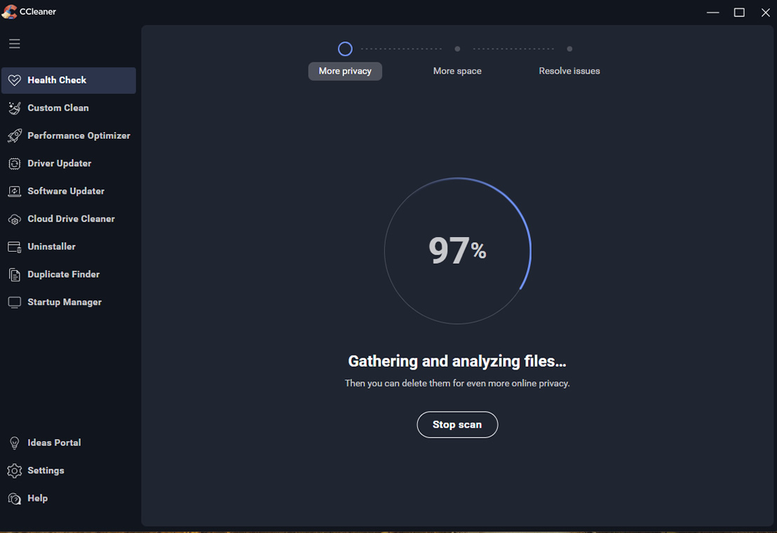 Процесс анализа временных данных в CCleaner