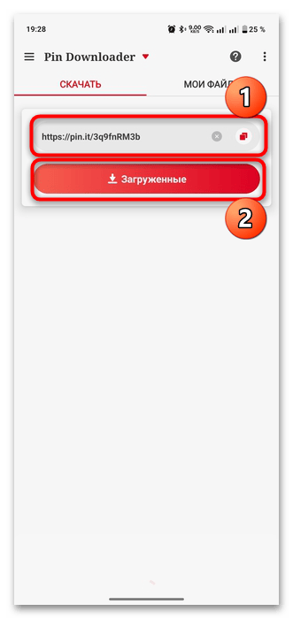 Поле URL в Video Downloader for Pinterest