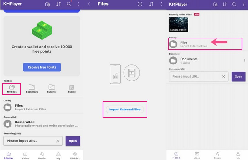 Интерфейс KMPlayer на iPhone: раздел Files и Import External Files