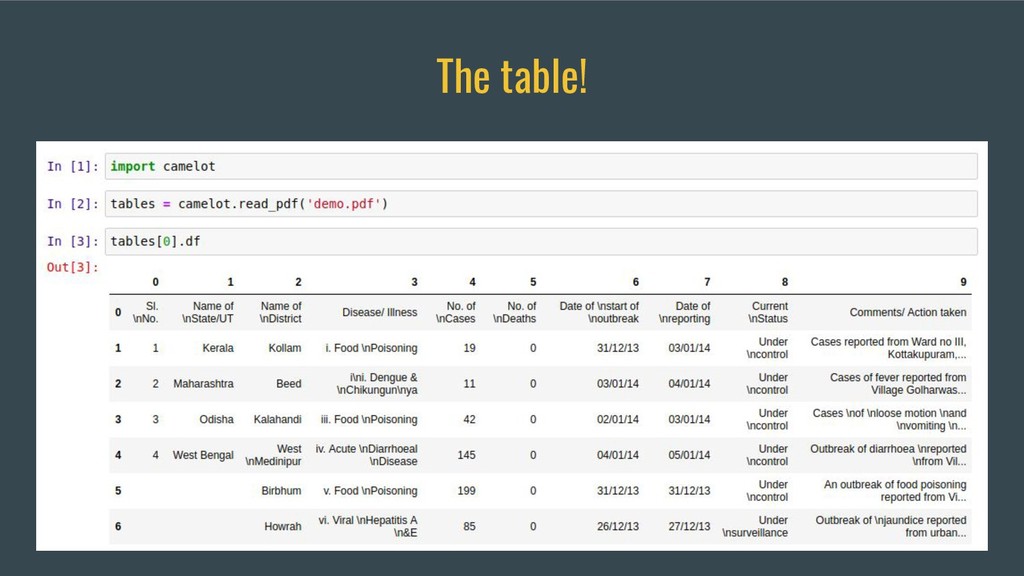 Пример извлечения таблицы из PDF с Camelot и выводом DataFrame