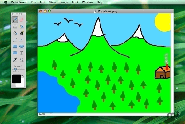 Интерфейс Paintbrush с пустым холстом и базовыми инструментами