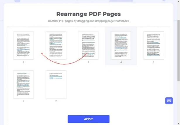 Перетаскивание миниатюр в онлайн-организаторе PDF