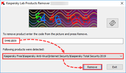 Выбор продукта Kaspersky для удаления в kavremover
