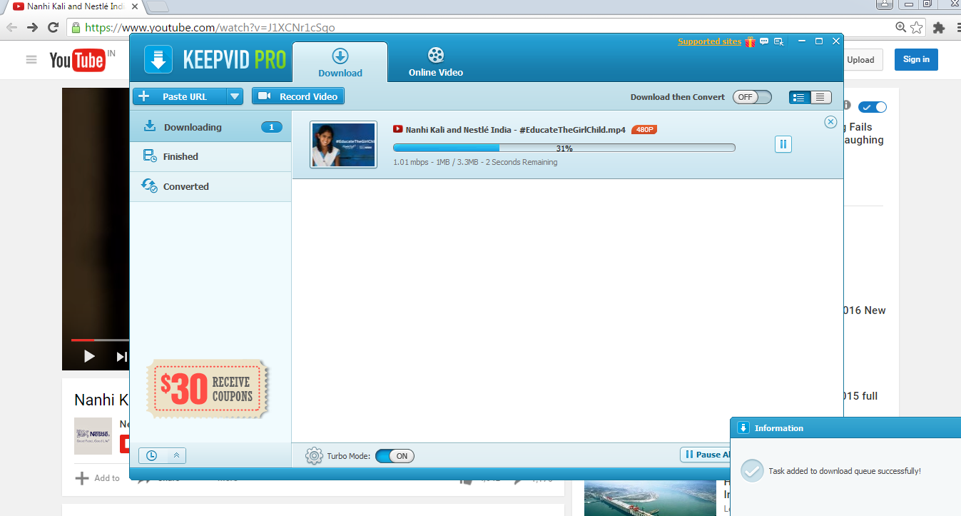 Загрузка ролика через Paste URL в KeepVid Pro