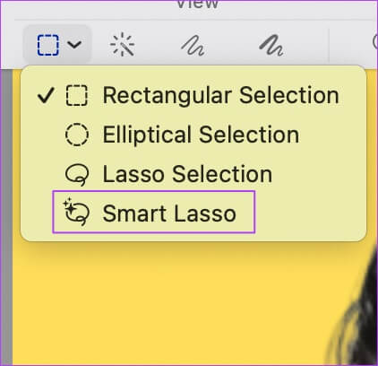 Preview в macOS: меню выбора Smart Lasso для ручного выделения объекта