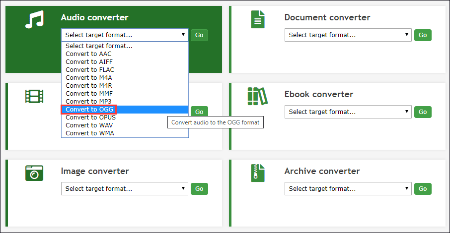 Выбор Convert to OGG в Online-Convert
