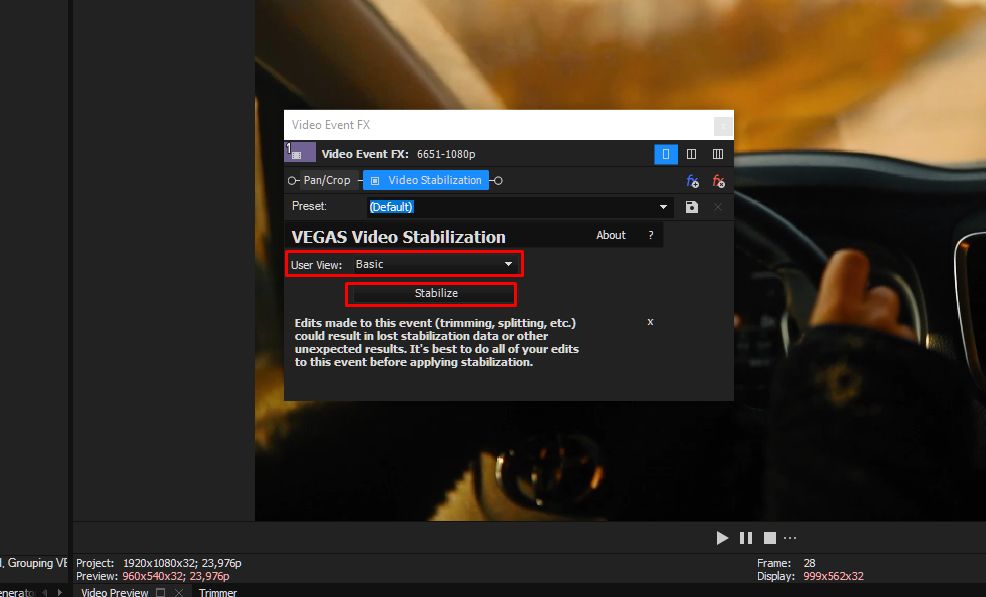 Video Stabilization в VEGAS