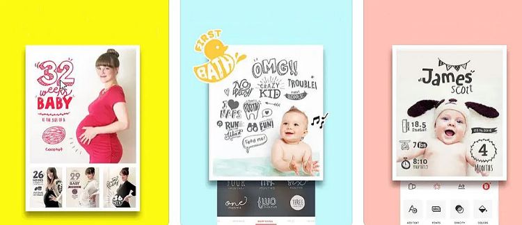 Примеры интерфейса Baby Story с карточками беременности и детских месяцев