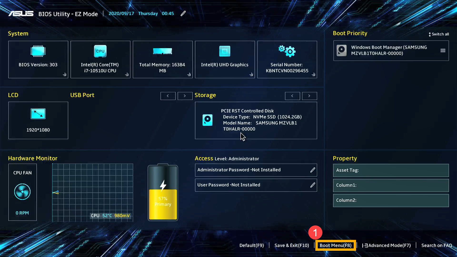 ASUS BIOS Utility в режиме EZ Mode с Boot Priority