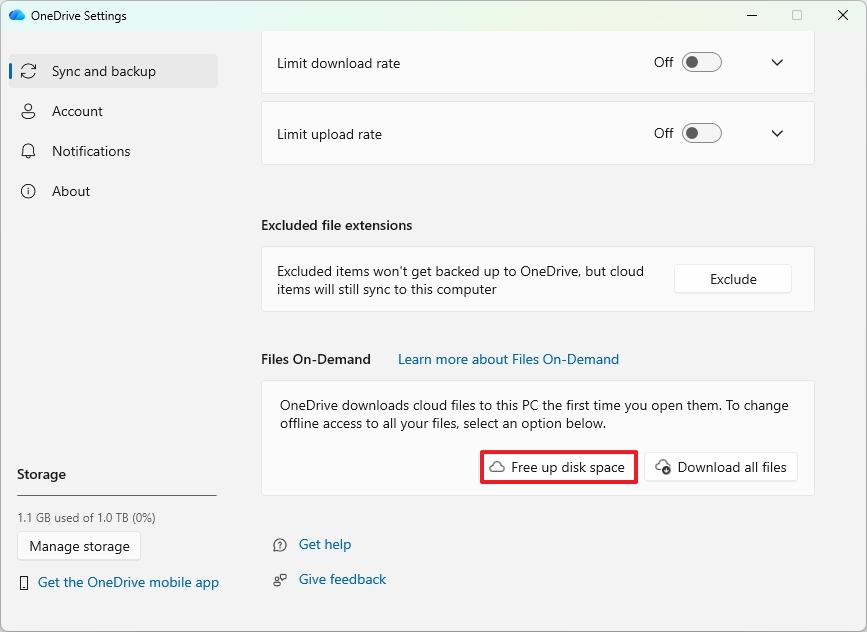 Настройка Files On-Demand в OneDrive
