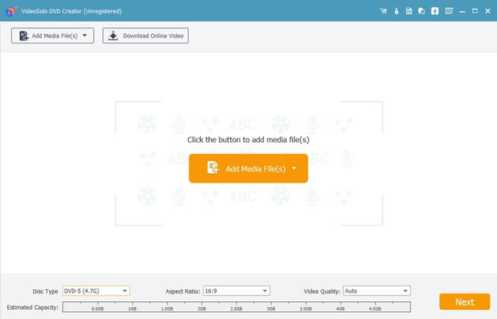 VideoSolo DVD Creator: окно добавления видео в DVD-проект