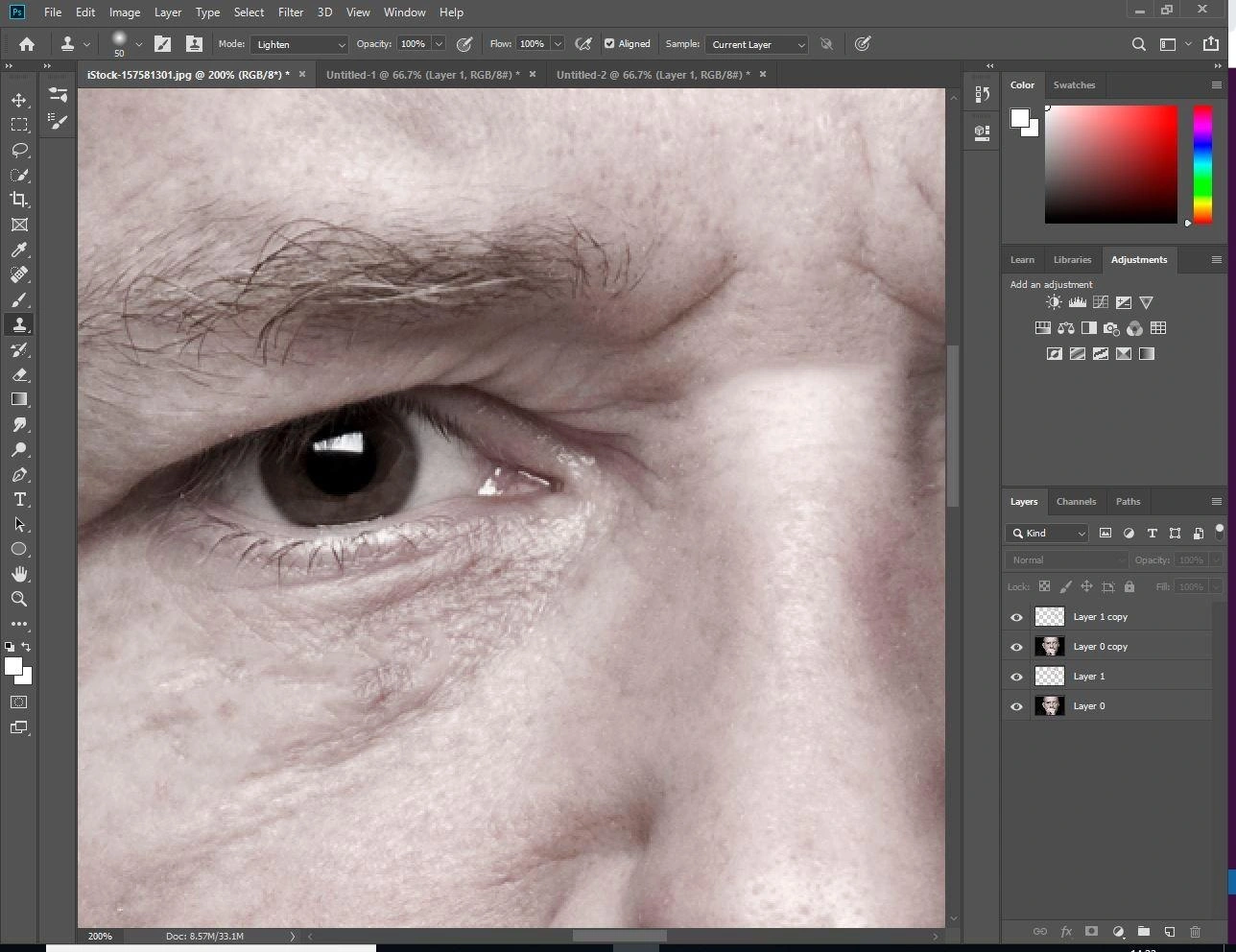 Локальная обработка морщин точечной кистью в Photoshop