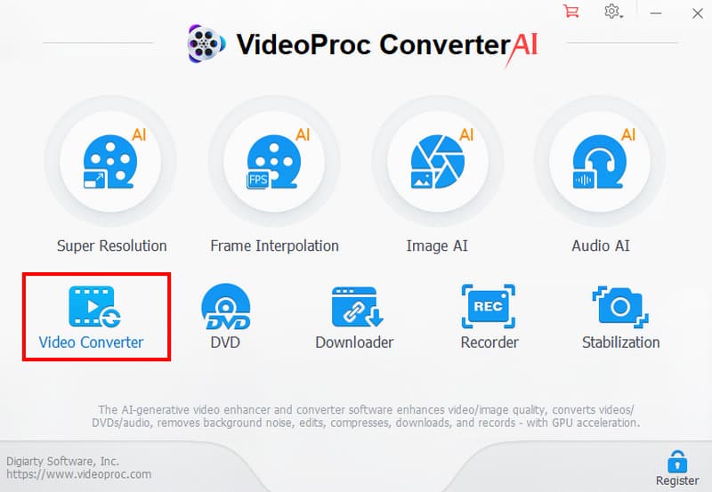 Главное окно VideoProc Converter AI с модулем Video Converter