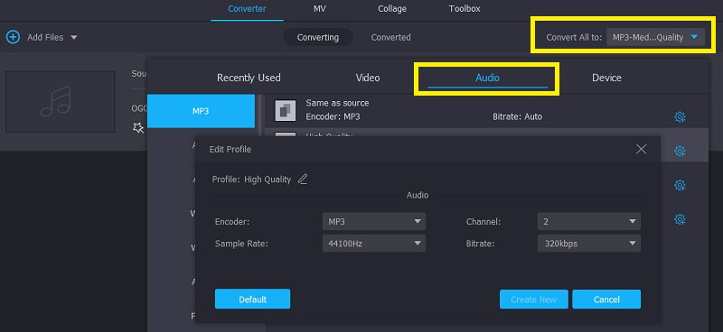 Выбор MP3 в Vidmore Video Converter