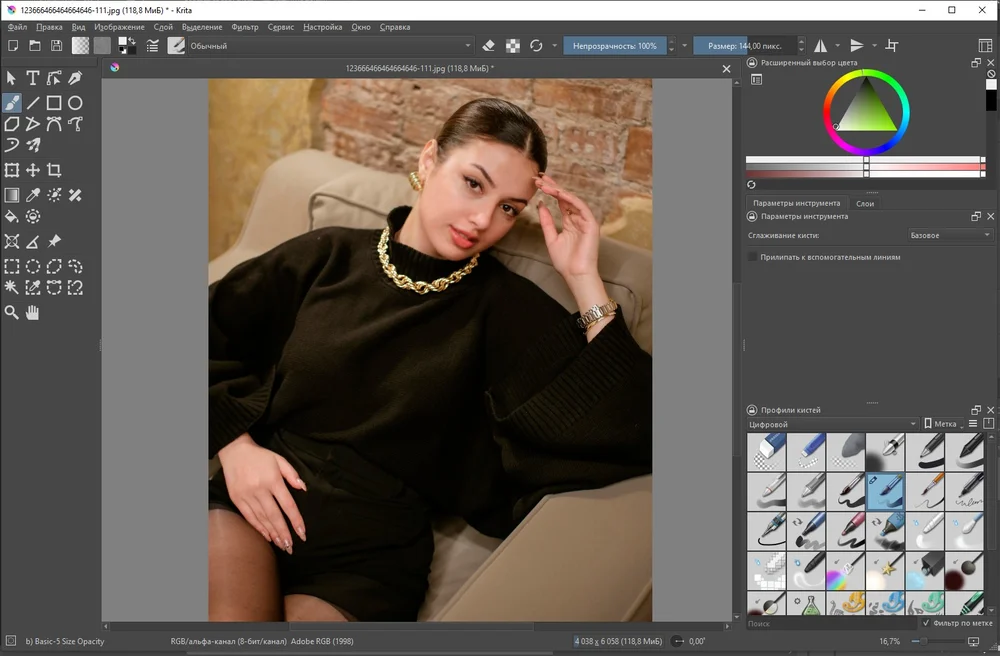 Интерфейс Krita с открытым портретом