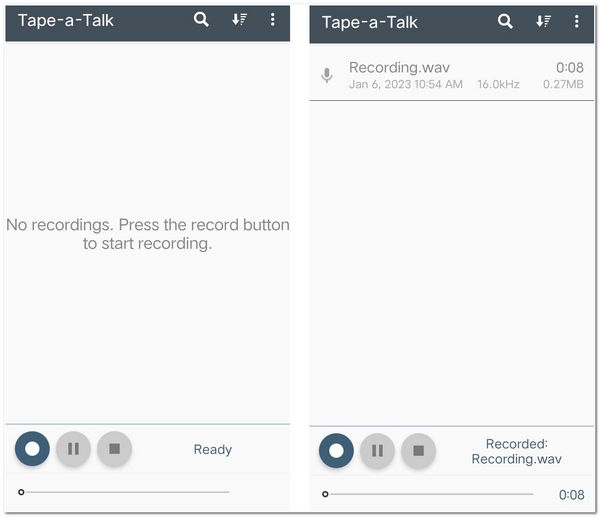 Экран записи Tape-a-Talk на Android