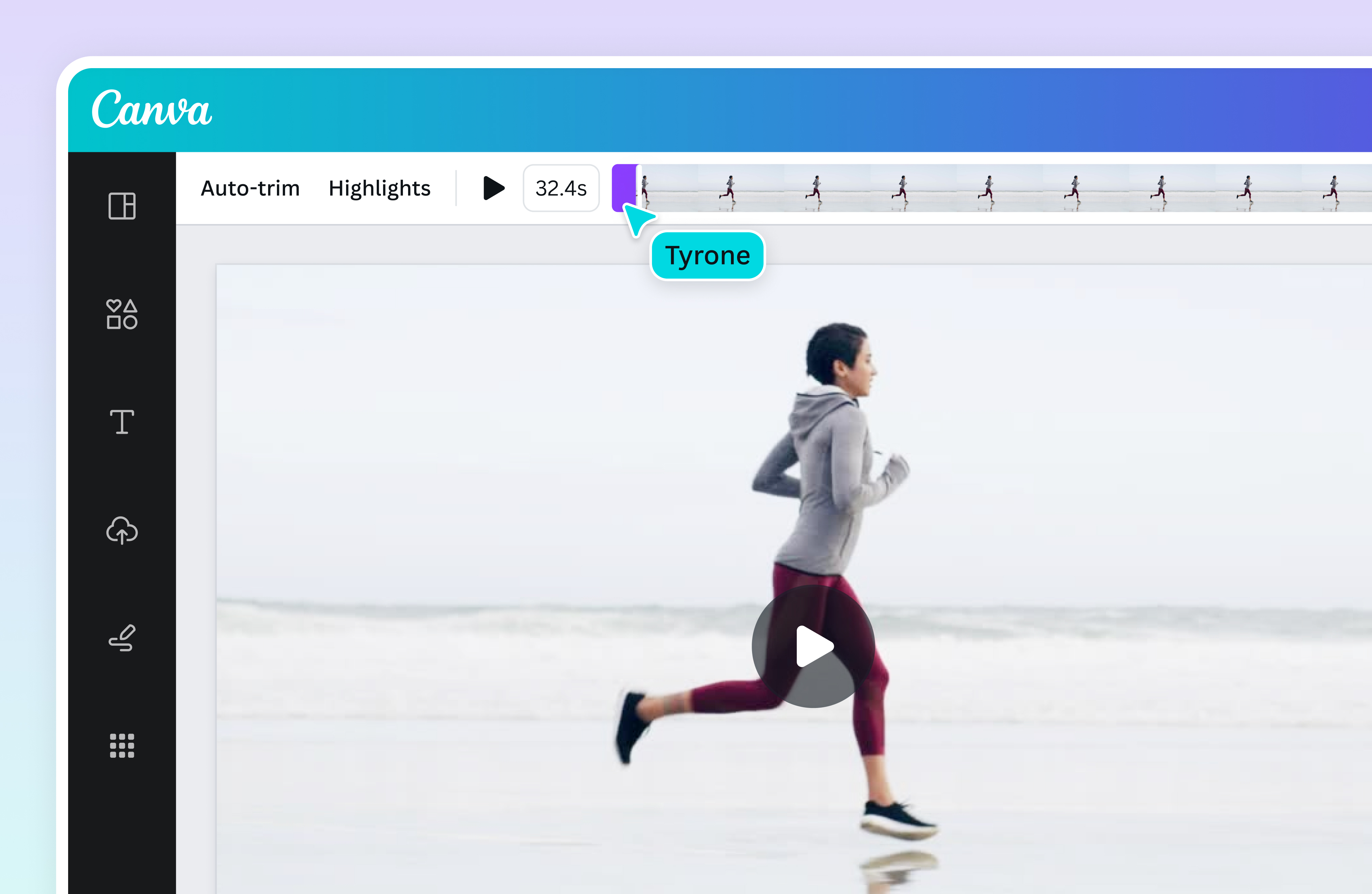 Интерфейс Canva Video Editor с монтажной шкалой и рабочим холстом