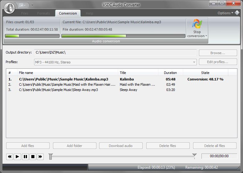 Процесс конвертации аудио в VSDC Free Audio Converter