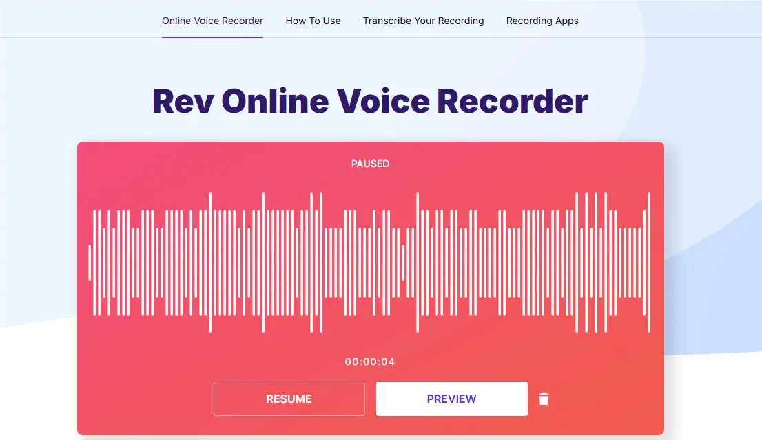 Интерфейс Rev Online Voice Recorder