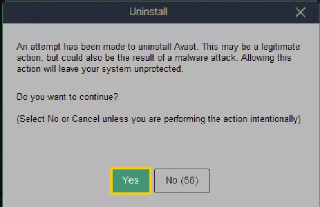 Процесс штатной деинсталляции Avast