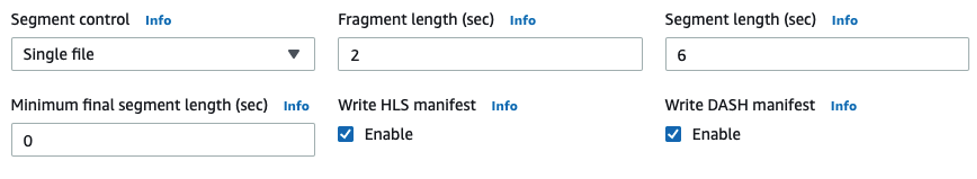 Параметры Segment control, Fragment length, Segment length и манифестов в CMAF group