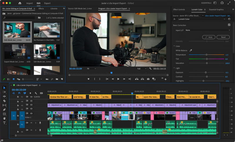 Интерфейс Adobe Premiere Pro для фотомонтажа