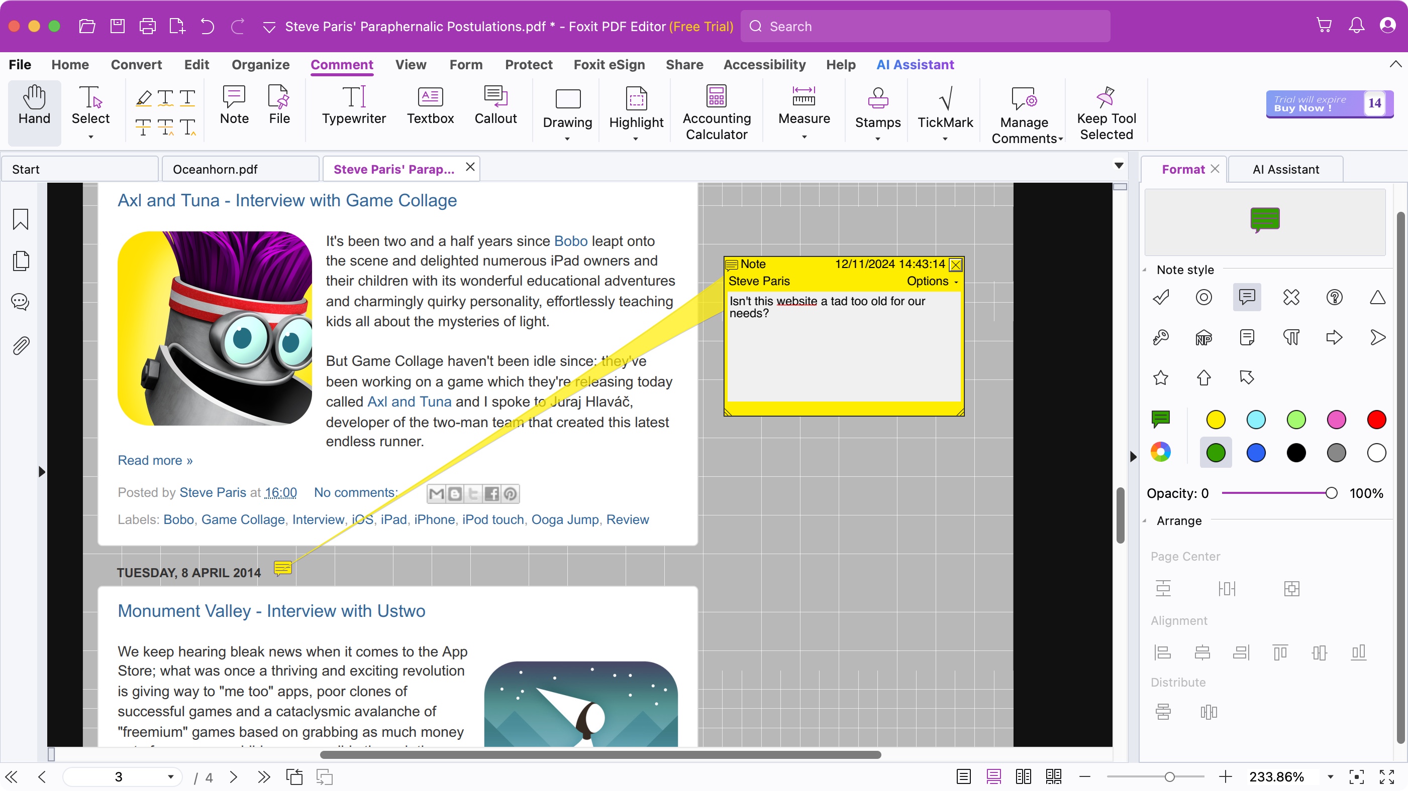 Sticky Note и вкладка Comment в Foxit PDF Editor