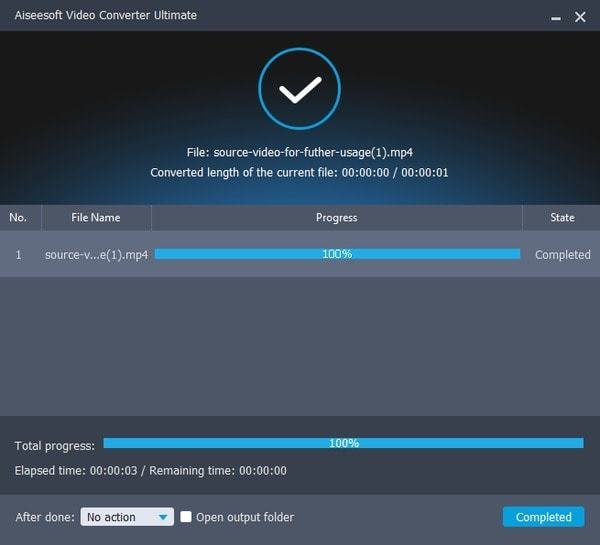Запуск конвертации MOV в Aiseesoft