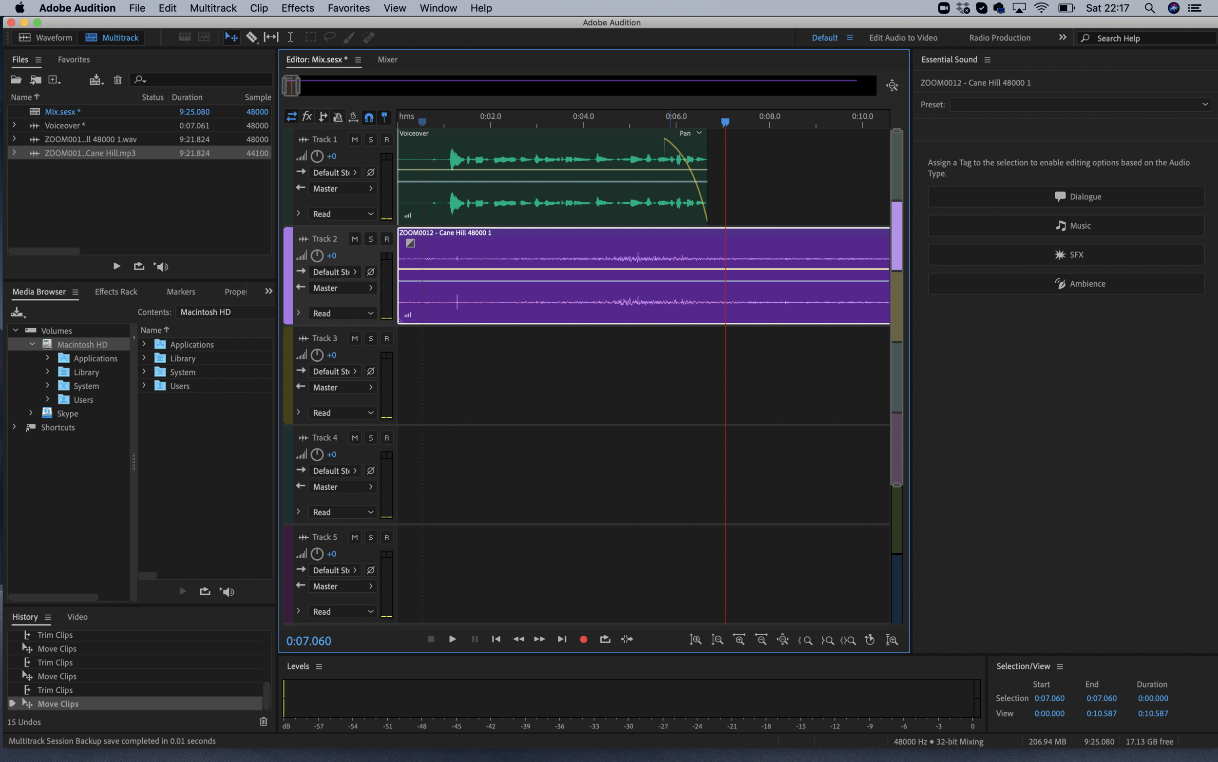Настройки дорожек и микширования в Adobe Audition