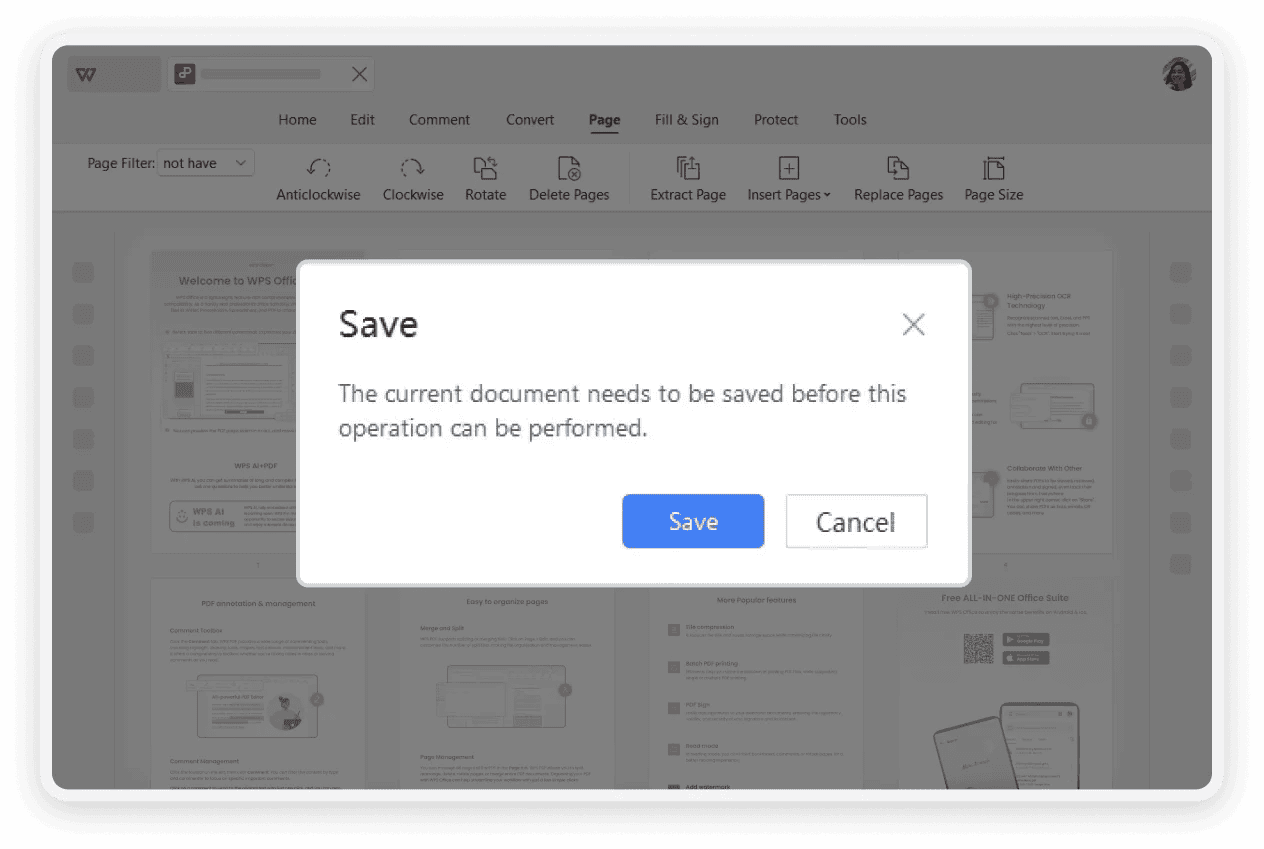 Сохранение организованного PDF в WPS Office