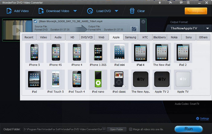 Выбор профиля Apple TV в WonderFox DVD Video Converter