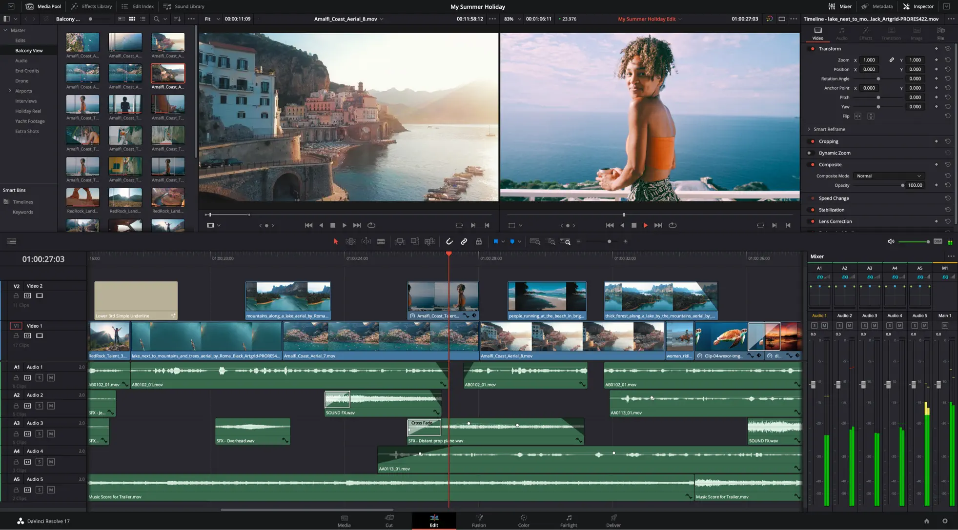 Интерфейс DaVinci Resolve в Windows